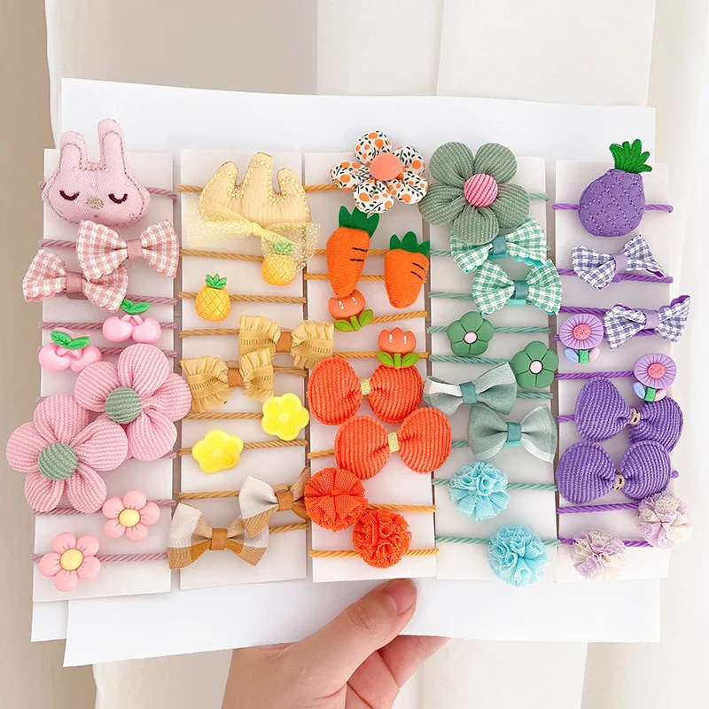 

9Pcs/Set Elastic rubber band Set Girls Bow Flower high quality Headwear Hair Bands Kids Cartoon Hair Accessories Kids Gift