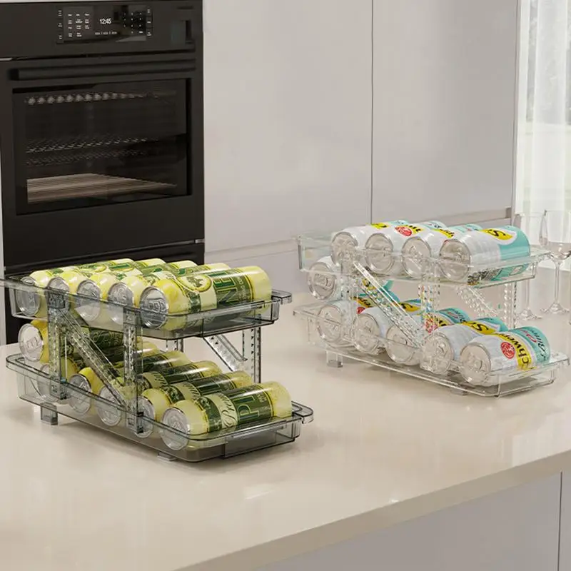 

Kitchen Organizer Refrigerator Rack Shelf Standing Organizer Fridge Storage Drawer Box Two Tier Soda Can Dispenser For Kitchen