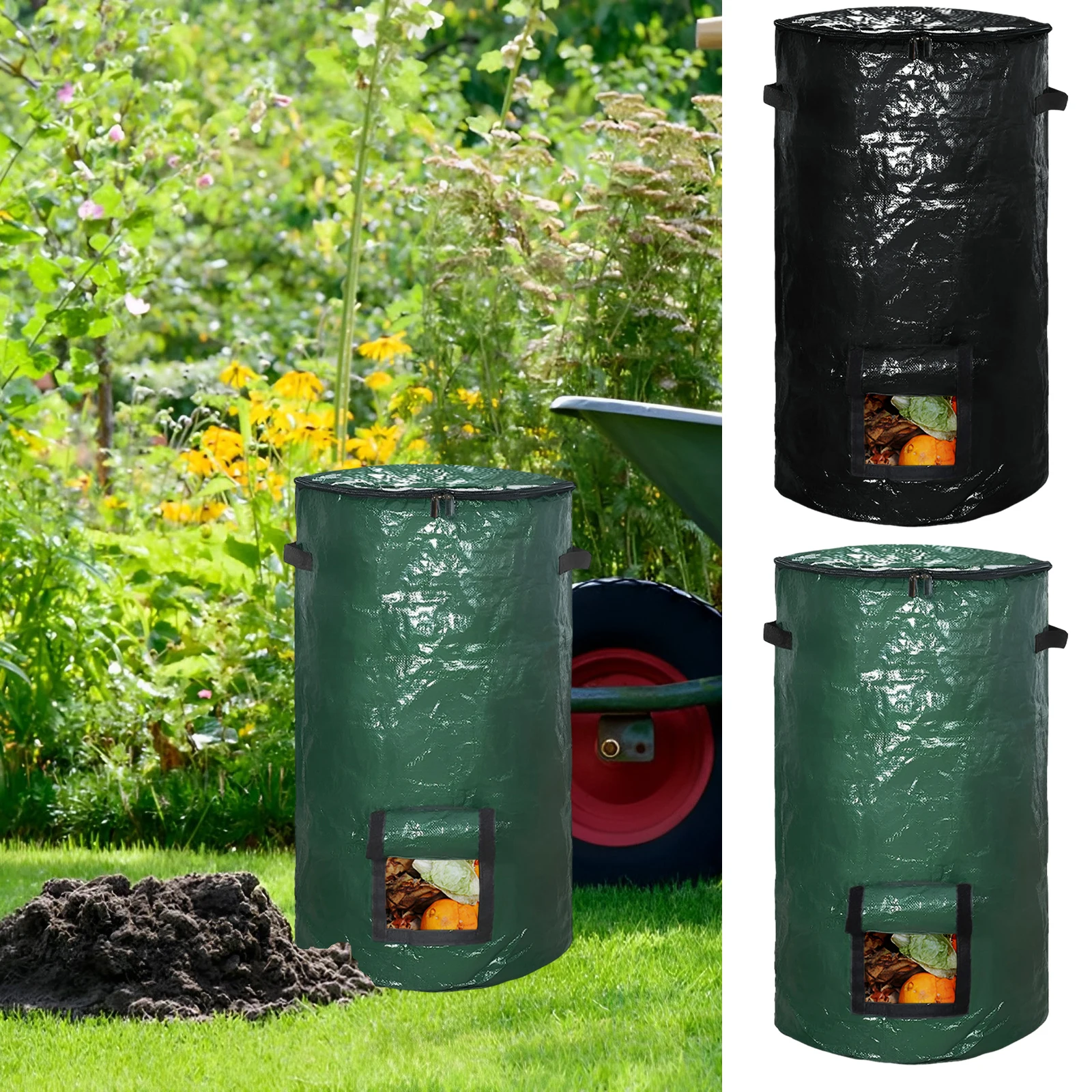 

Garden Compost Bin Bag 34 Gallon Reusable Yard Waste Bags Collapsible Lawn Bags Waterproof Yard Waste Container for Garden Lawn