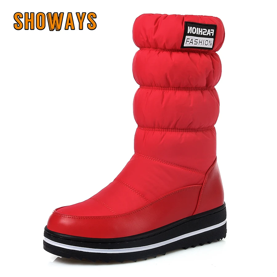 

Plus Size Winter Mid-calf Snow Boots Women Warm Plush Blue Red Outdoor Lady Waterproof Wedge Platform Elastic Slip-on Half Boots