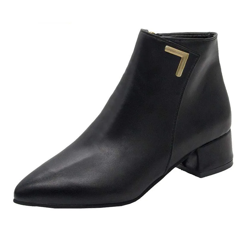

Fashion Women Boots Casual Leather Low High Heels Spring Shoes Woman Pointed Toe Rubber Ankle Boots Black Red Zapatos Mujer
