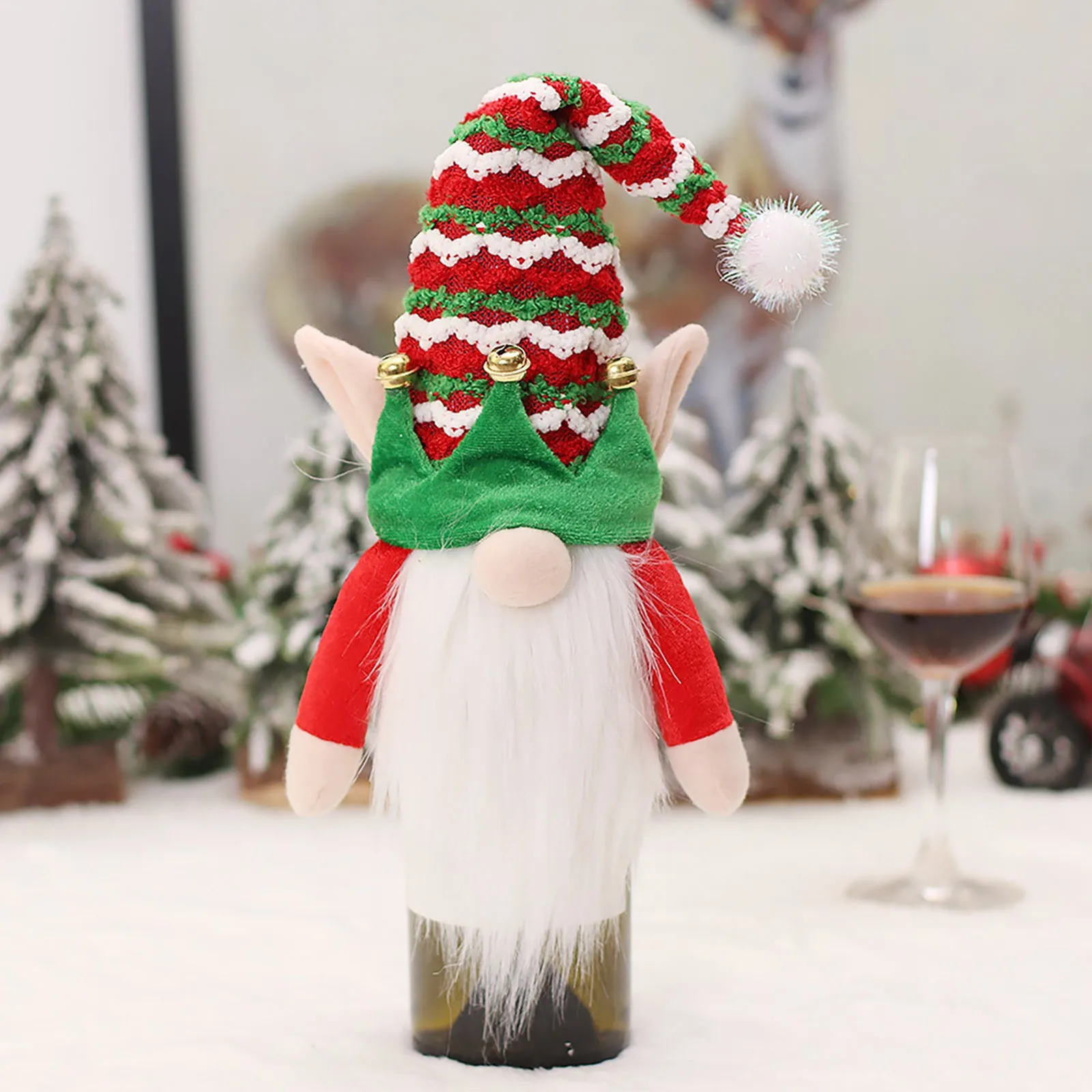 Christmas Decorations Kitchen Table Top Dress Up Props Plaid Set Red Wine Bottle Set Wine Bottle Bag New Year Champagne Glasses