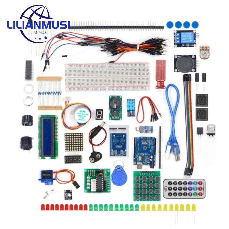 

NEWEST RFID Starter Kit for Arduino Uno R3 - for Uno R3 Breadboard and holder Step Motor / Servo /1602 LCD / jumper Wire/