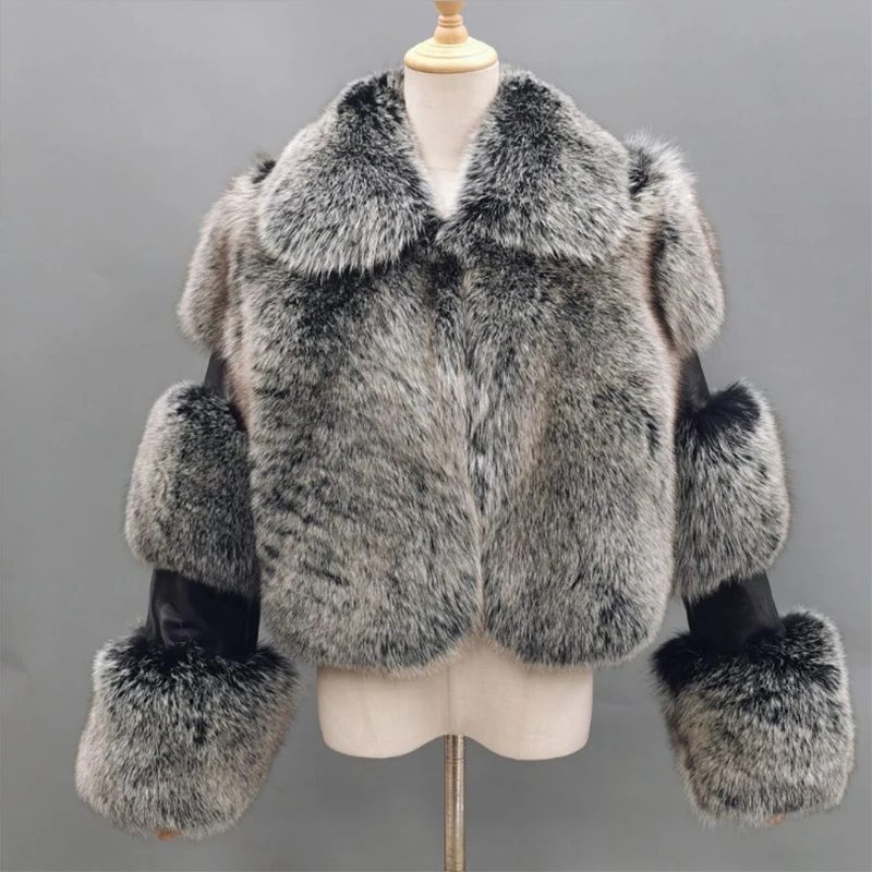 High Quality Furry Cropped Faux Fur Coats and Jackets Women Fluffy Top Short Coat Patchwork Winter Fur Jacket Manteau Femme