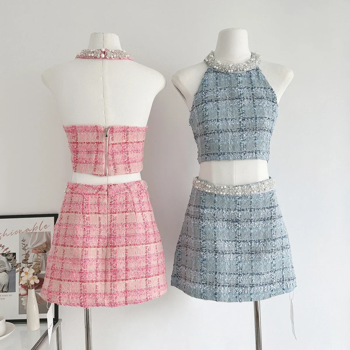 Маленький аромат модные твидовые бусины сексуальное тонкое облегающее платье