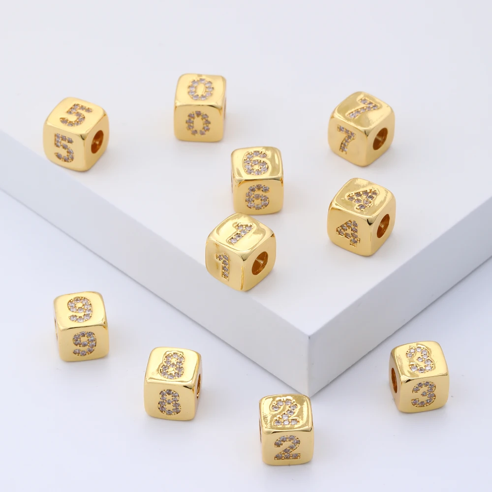 

Number Beads for Jewelry Making Supplies Gold Beads for Diy Bracelets Copper Mosaic Zircon Accessories Metal Beads Wholesale