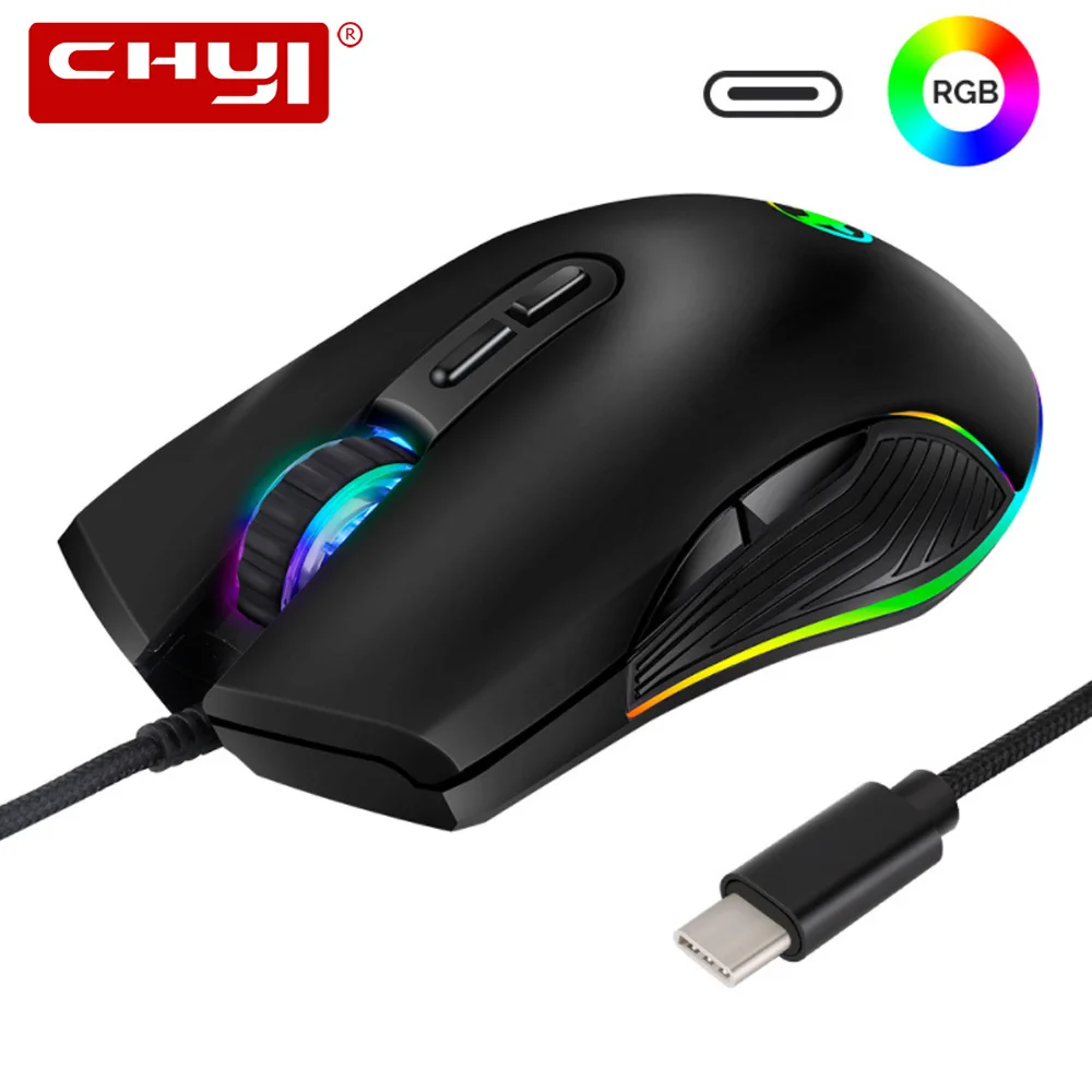 

USB Wired Gaming Mouse Type C Computer Mouse RGB 3200DPI Optical Ergonomic Mice with Backlight Office PC Gamer Mause For Laptop
