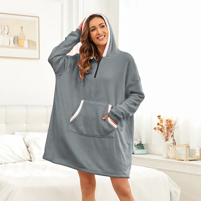 

Plain Oversized Hoodie Blanket For Adult Child Wearable Pink Blankets For Winter Warm Outdoor Fleece Plush Sweatshirt For Gift