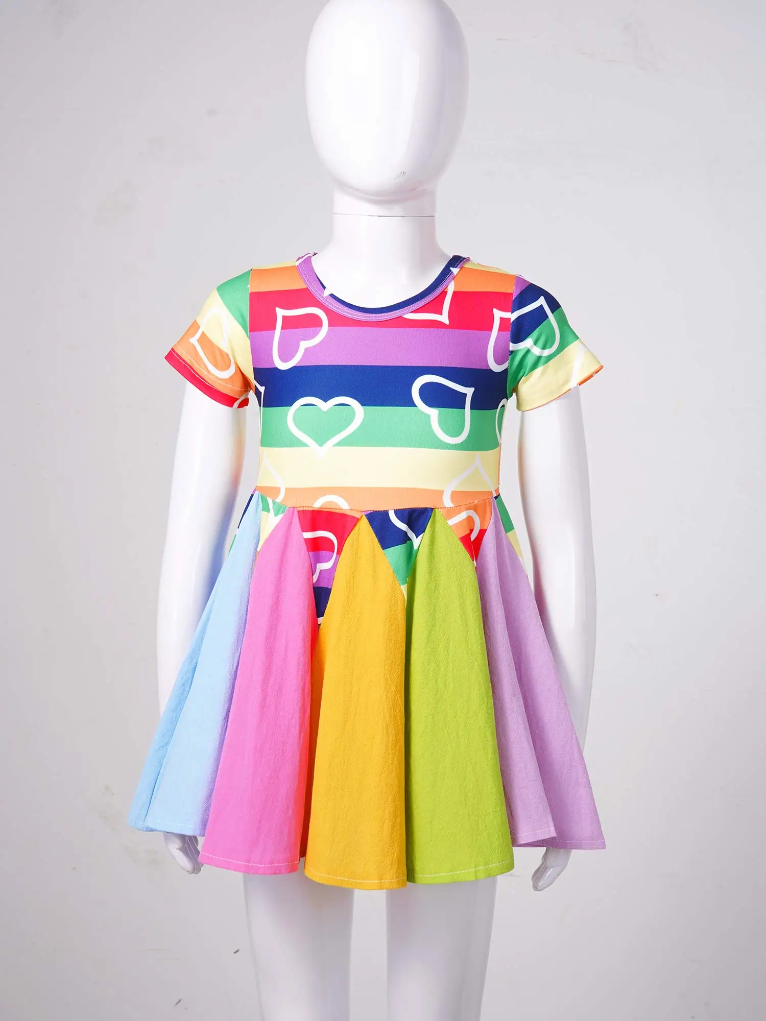 Baby Girls Short Sleeve Round Neckline Colorful Contrast Color Pattern Print Casual Dress For Babay Summer Beach images - 6