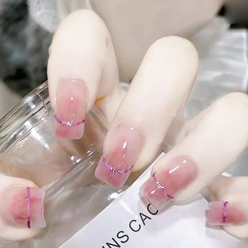 

24PCS/Box Gradients Color Design Artificial Nails With Glue Jelly Acrylic Fake Nails Long Ballet Stick on Nail Press on nails