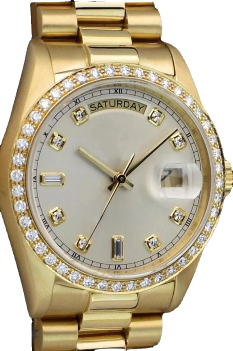 

mens mechanical watch automatic Day-date Gold White Diamond