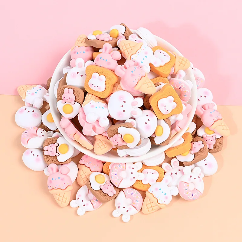 

10 Pcs New Mini Kawaii Cartoon Rabbit Bread Ice Cream Resin Flat Back Cabochons Scrapbook Diy Party Hairpin Accessories Decorate