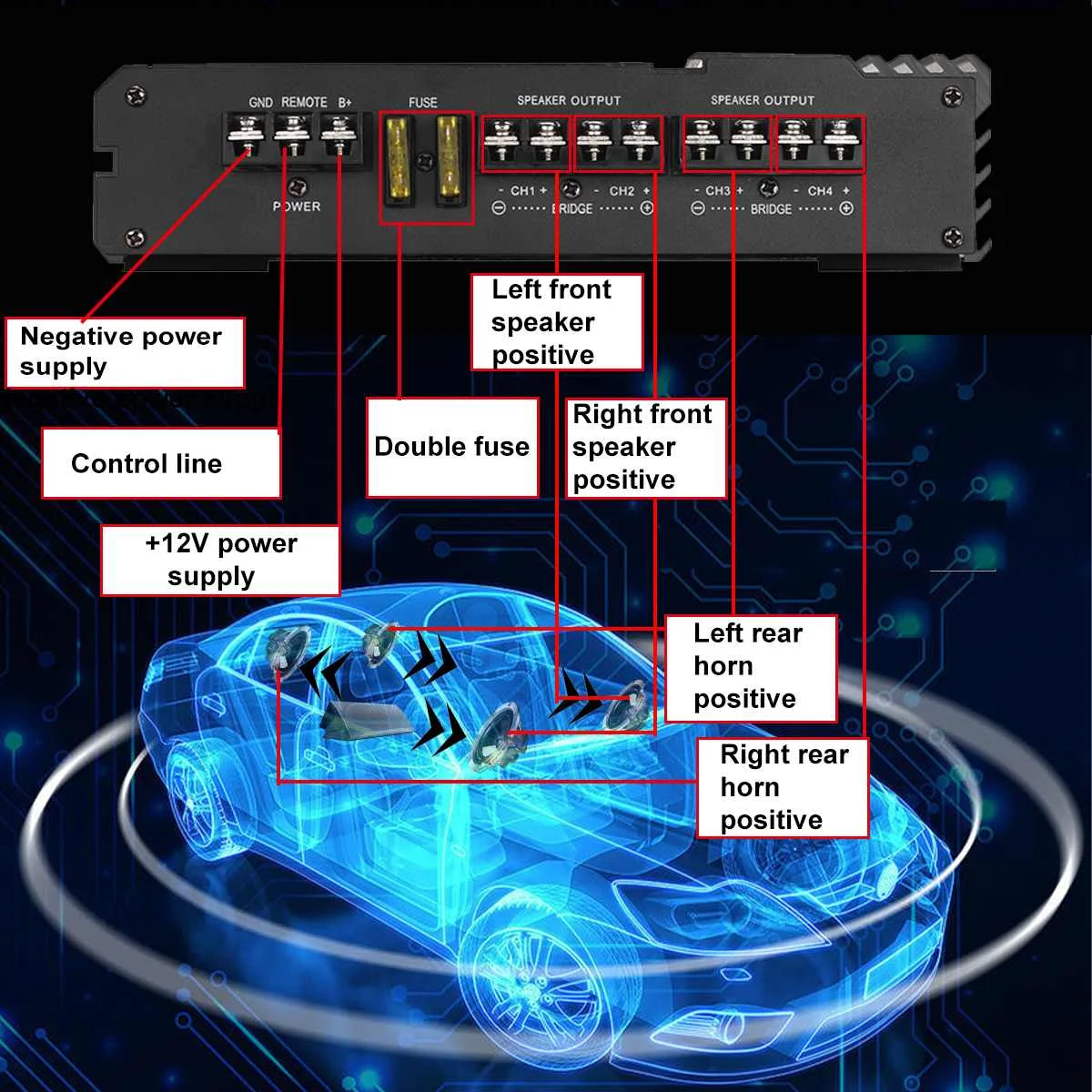 12V 9900W 4 Channel Car Amplifier Subwoofer Slim Class A/B Audio Amp Powerful Amplifiers Bass Speaker |