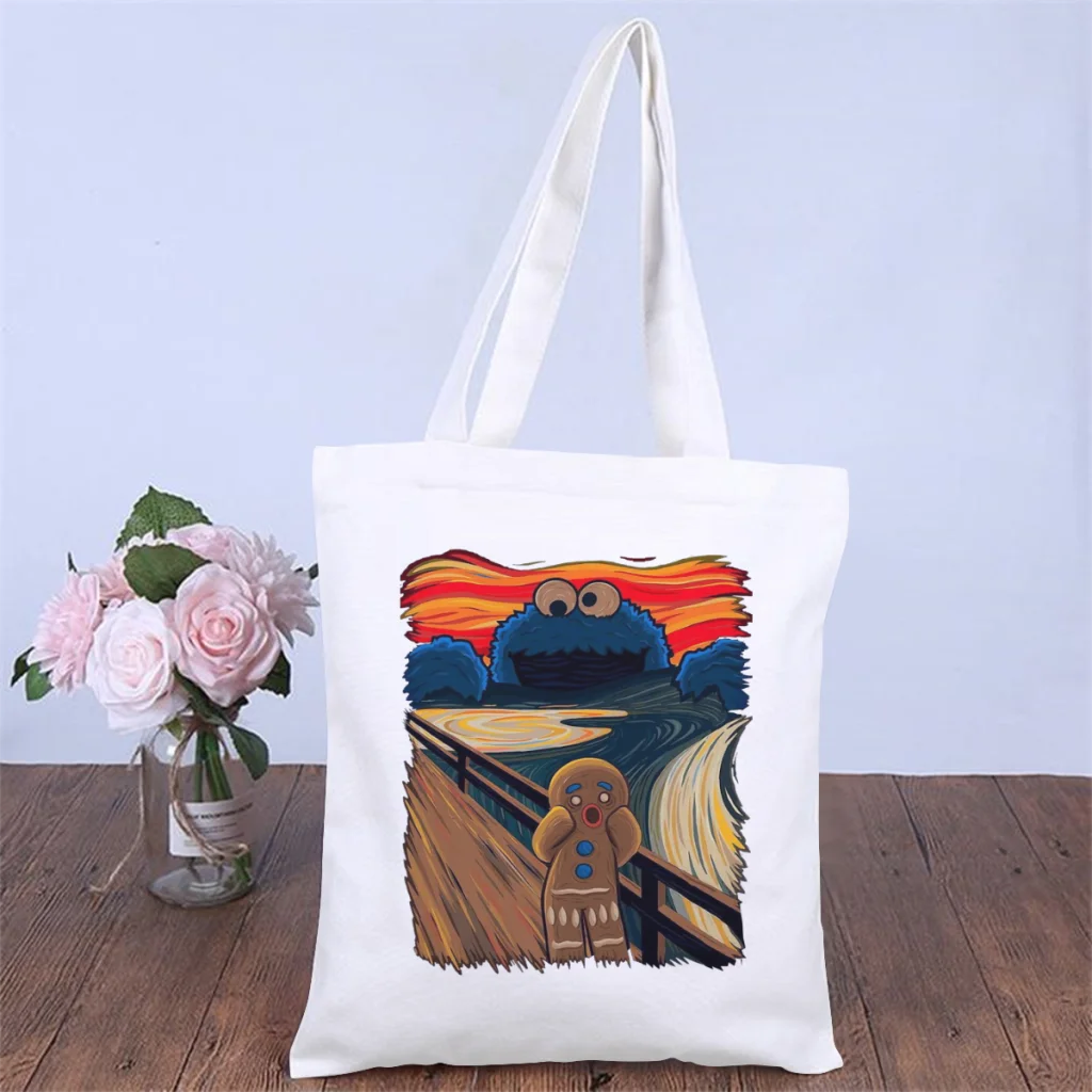 

COOKIESHandbag Sesame Street 80s TV Series Shoulder Canvas Bags Girls Boys Storage Pocket Double Print Shopper HandBags Tote Bag