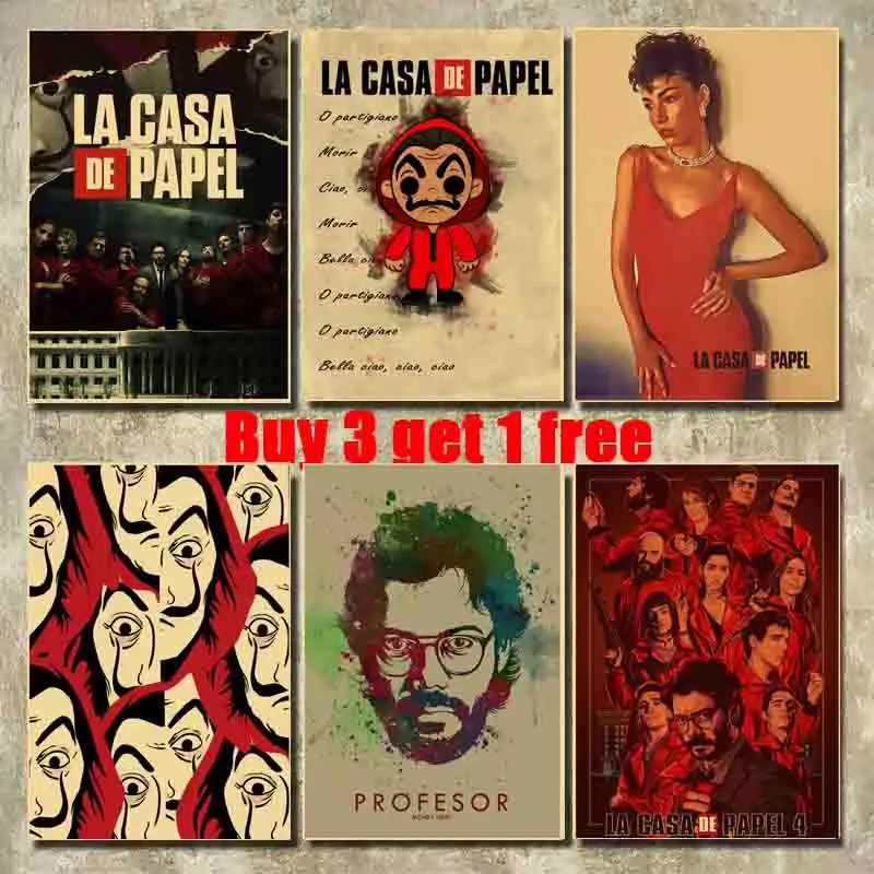 

Suspenseful TV Series La Casa De Papel Posters Money Heist Vintage Poster and Prints Home Decor Cafe Hotel Wall Art Painting
