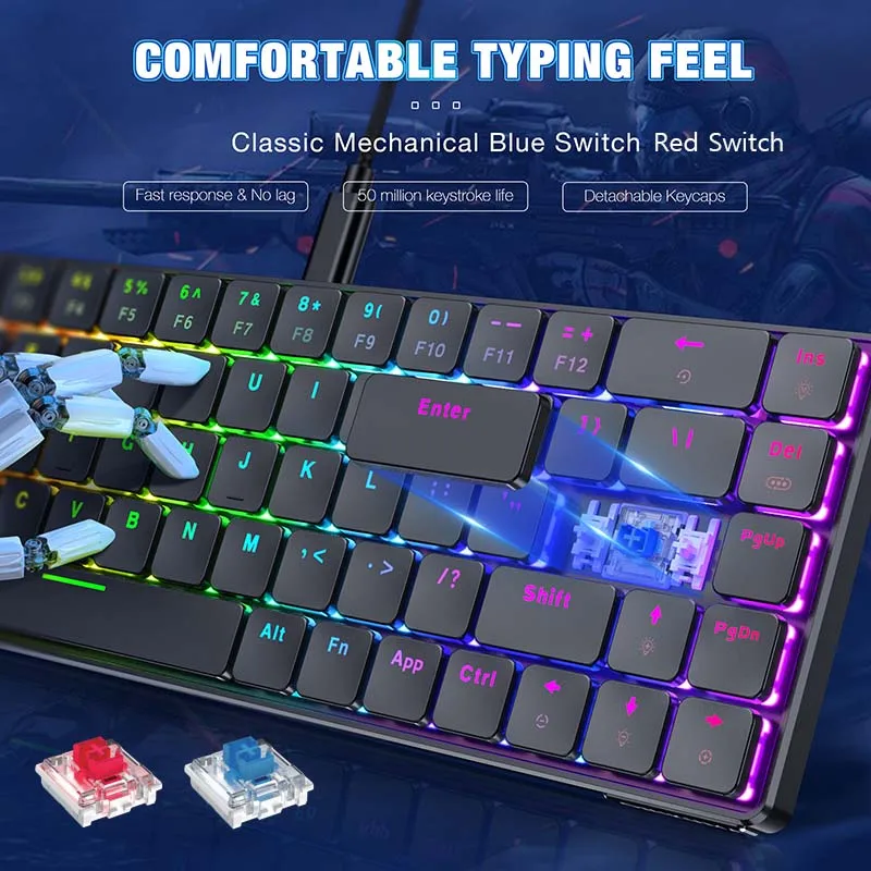 Mechanical Keyboard RGB Computer 69 Keys Keyboard Gamer Bluetooth Wireless Wired Backlight Gaming Keyboard for PC Laptop