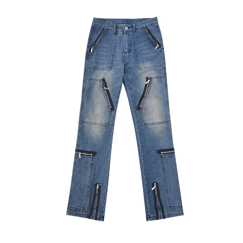 Tooling skills wind jeans design sense niche personality trousers street hip hop hiphop men's overalls pants