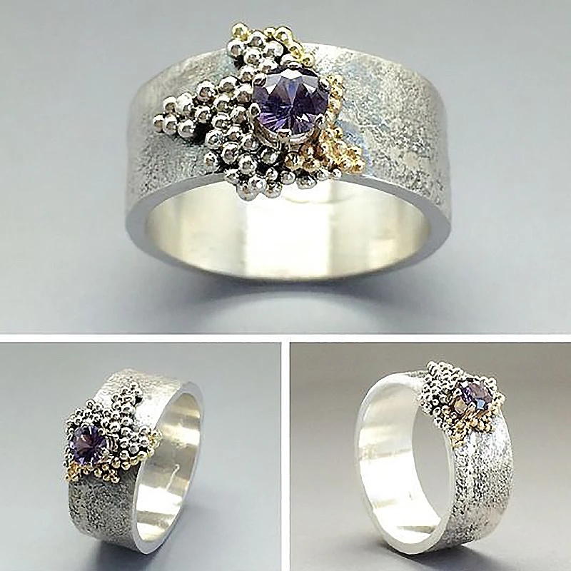 

Vintage Inlaid Amethyst Rings for Women Valentine's Day Gift Anniversary Party Birthday Present Accessories