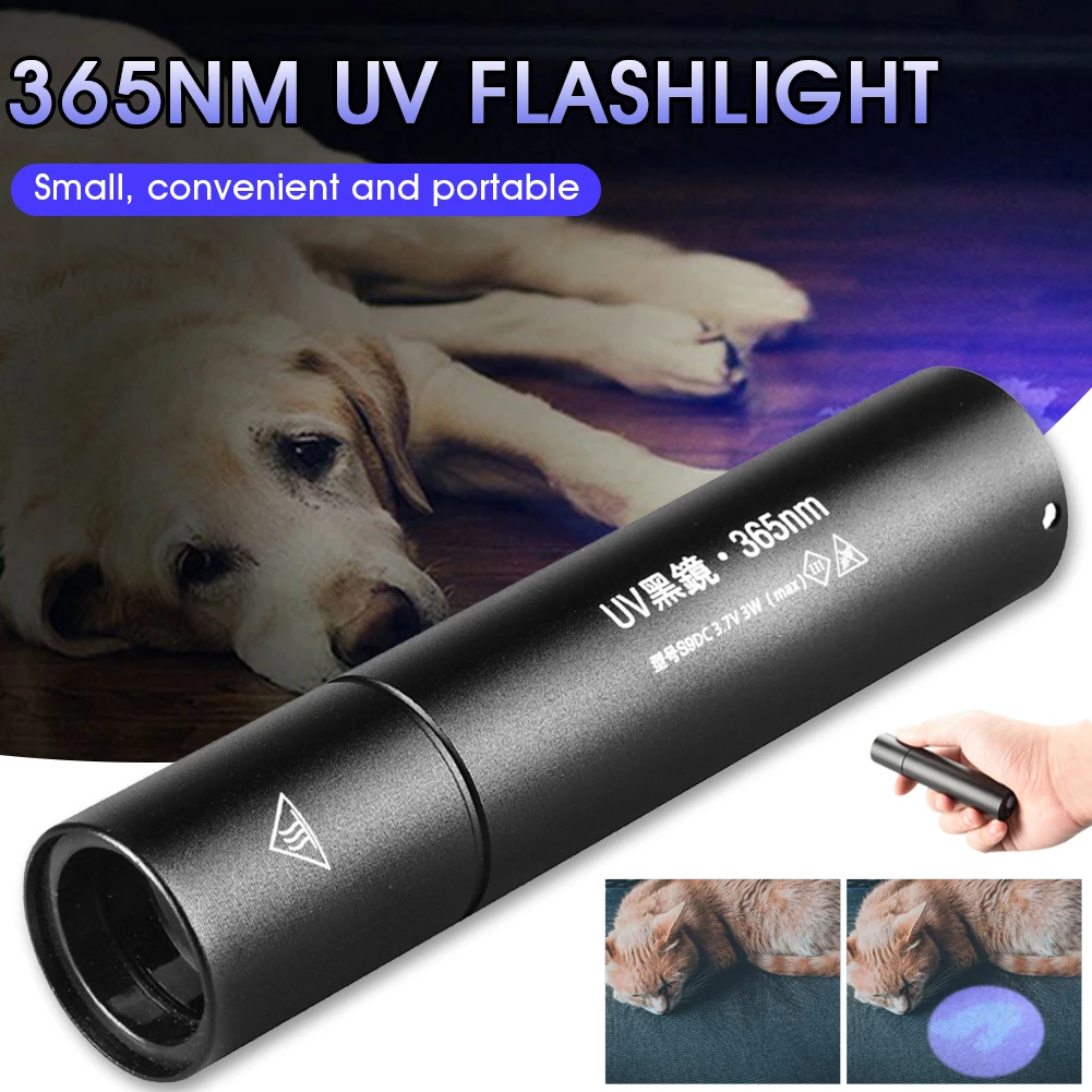 365nm UV Flashlight Ultraviolet Handheld Torch Detector Light Black Light Rechargeable for Money Dog Urine Pet Stains Bed Bug