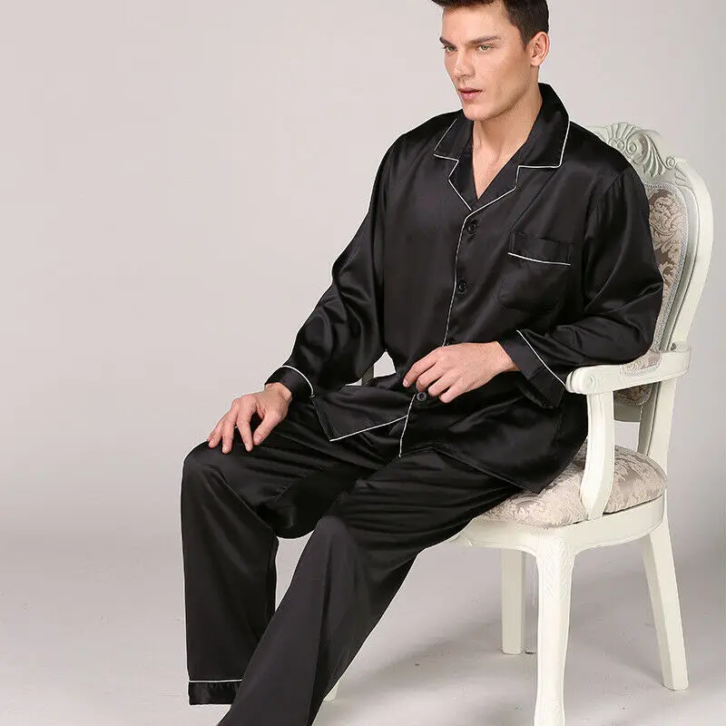Mens Plain Satin Silk Pajama Set Pyjamas Traditional Solid Pyjamas Sets Pyjamas  Sets for Women 2020  Pj Sets for Men