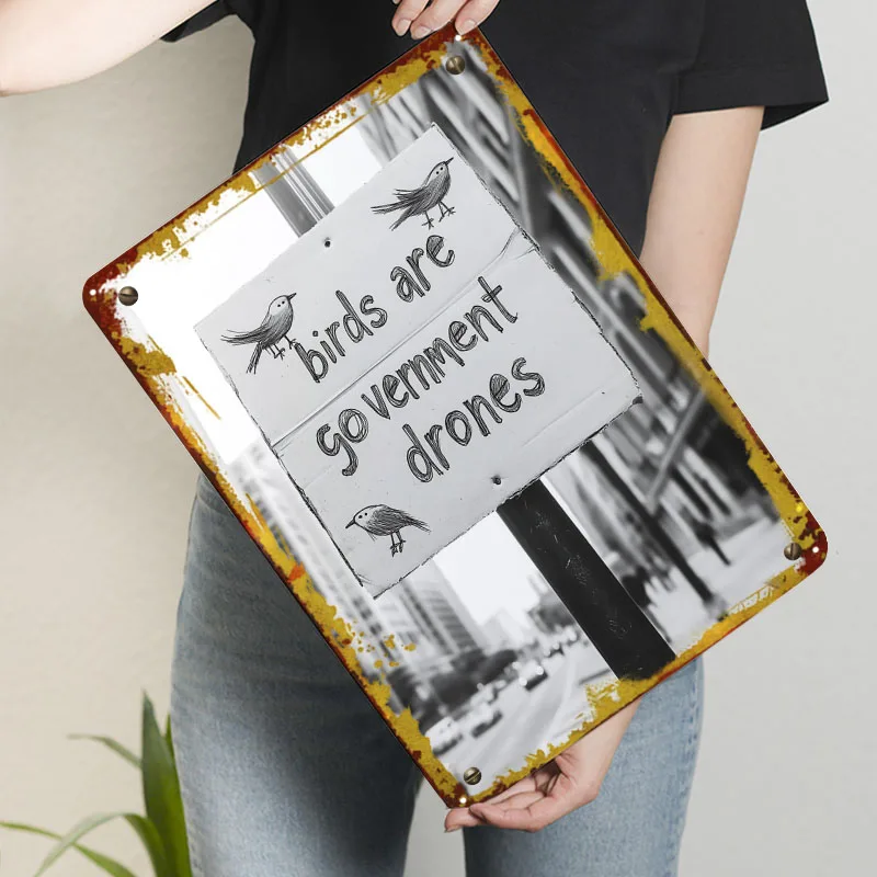 Птицы Правительные Дроны Знак Металлические Вывески Городские Пейзажи Плакат