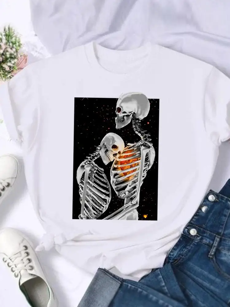 

Skull Love Style Trend Happy Halloween Thanksgiving Fashion Clothing Fall Festival Women Female T-shirts Print T Top Graphic Tee