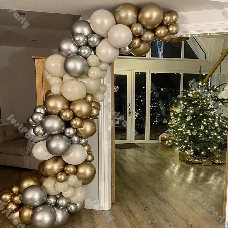 

105pcs Chrome Gold Balloons Garland Beige Wedding Decoration Supplies Metal Silver Balloon Arch Birthday Party Baby Shower Decor