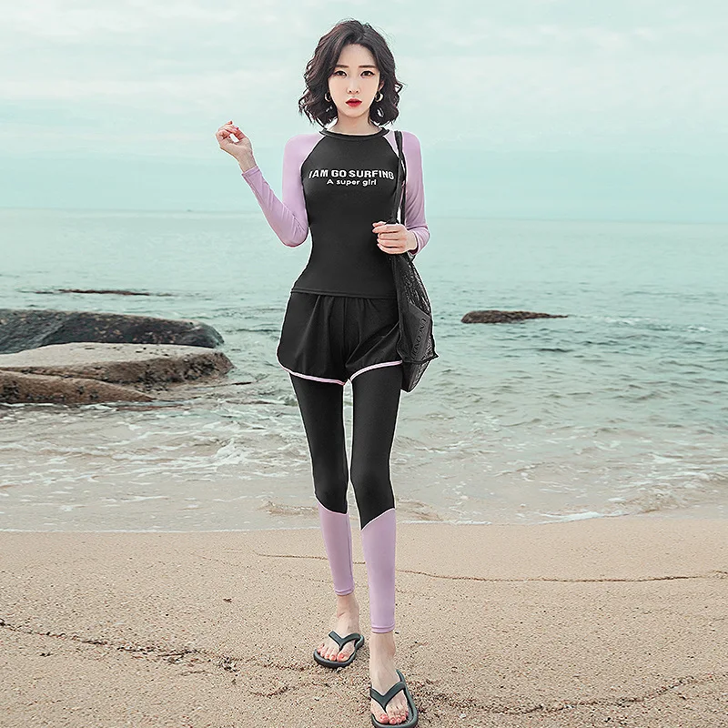 Women's Conservative Three-piece Swimsuit 2023 New Summer Belly Cover Show Thin Professional Bathing Hot Spring Swimwear