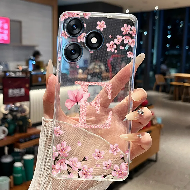 Фото Чехол для телефона Tecno Spark 10 KI5q / Spark 10C KI5k / Spark 10 Pro KI7, прозрачный силиконовый мягкий чехол с цветочным принтом и надписью №4