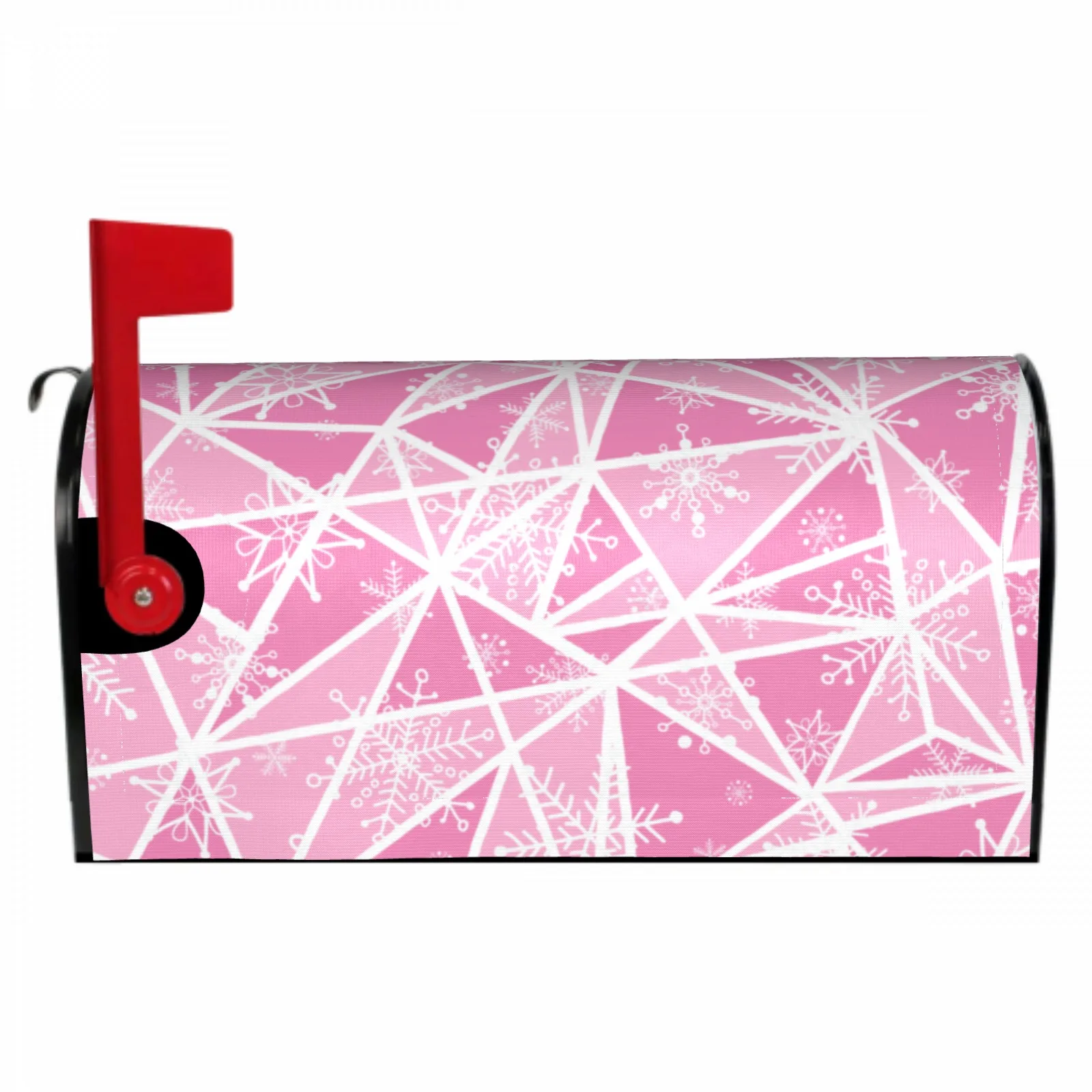 

Pink Geometric Triangle Magnetic Mailbox Cover Standard Size White Snowflake Post Box Cover Wrap Decoration Garden Outdoor