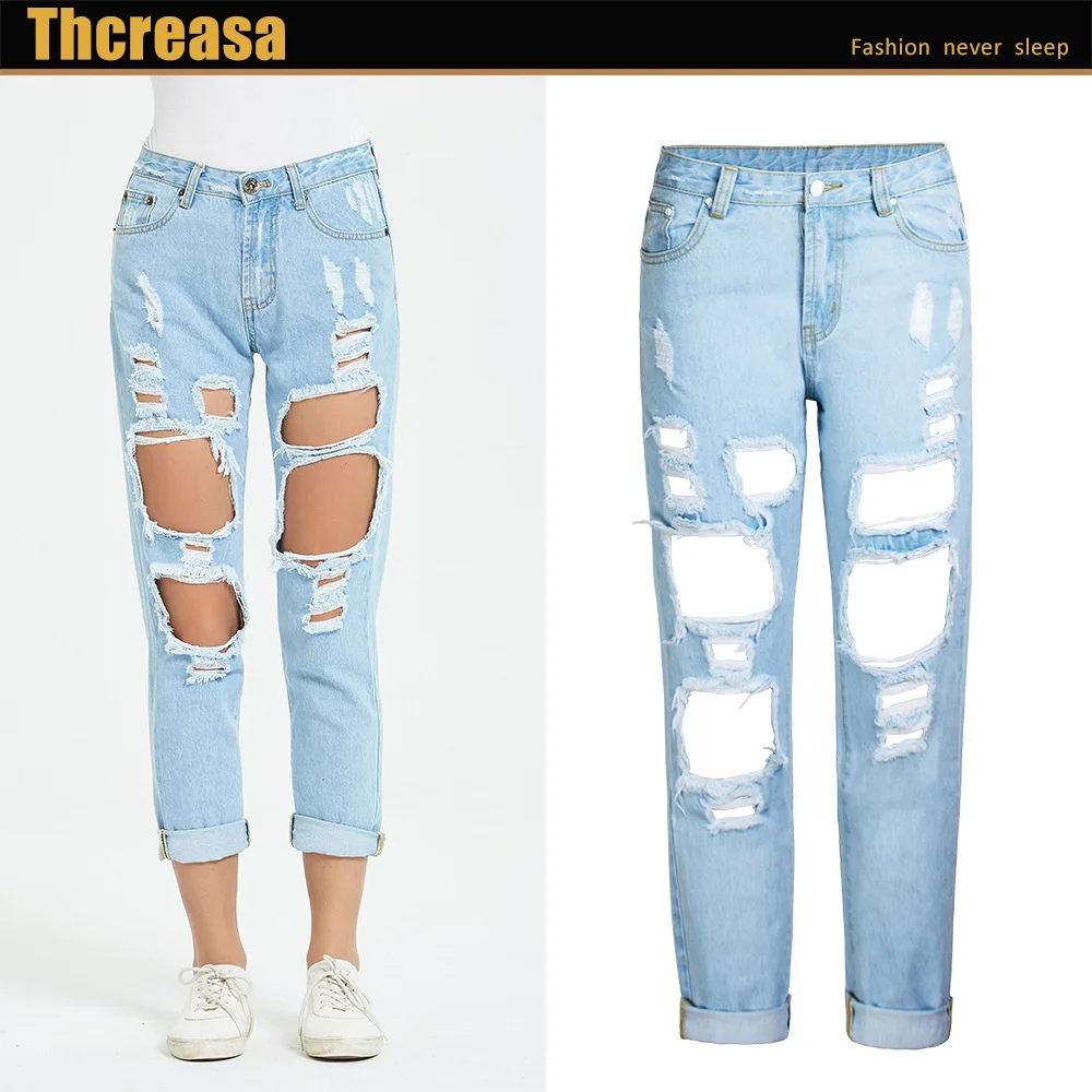 

2023 Women's Jeans with Holes Loose Straight Pants