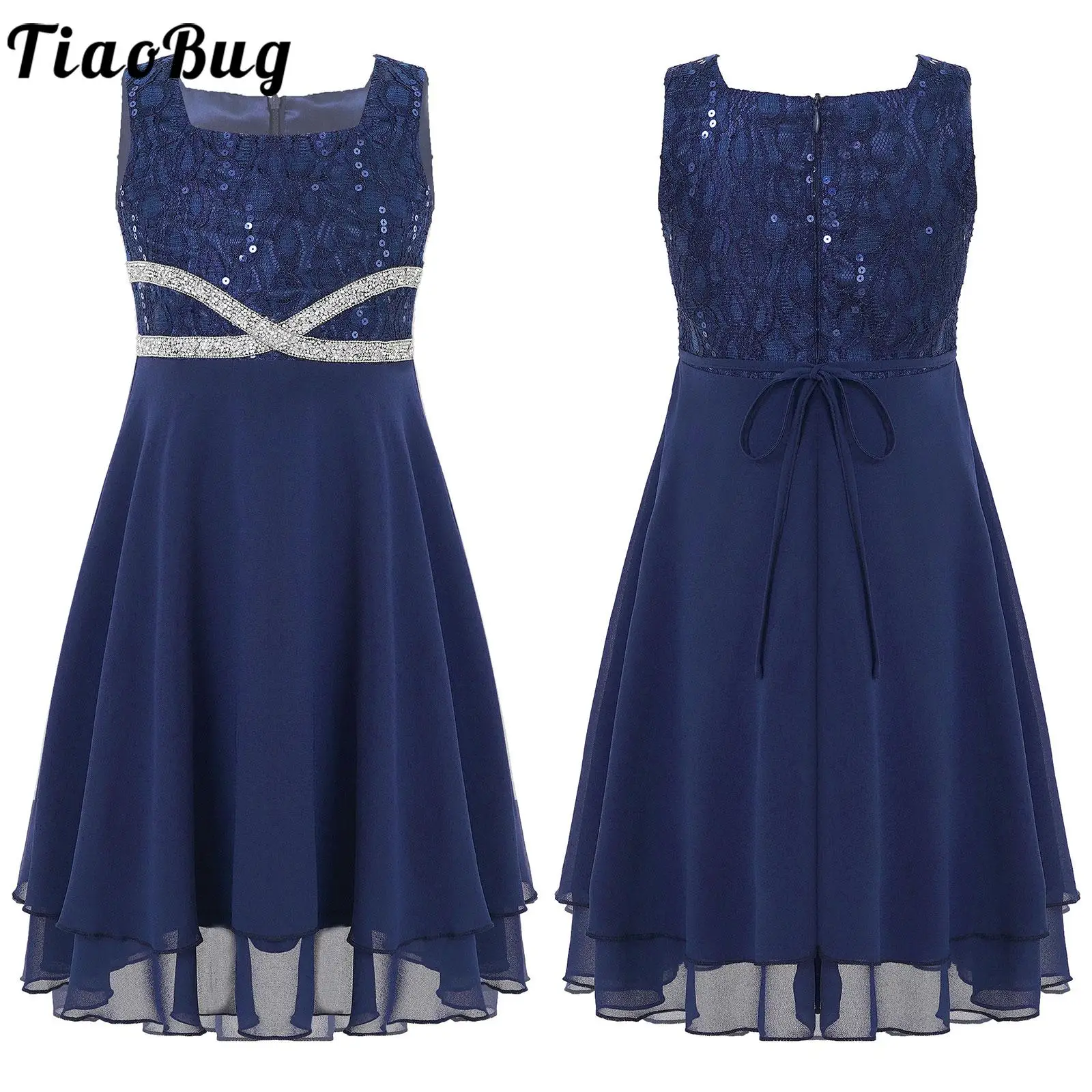 Детское платье-трапеция без рукавов Tiaobug для девочек темно-синее вечернее платье