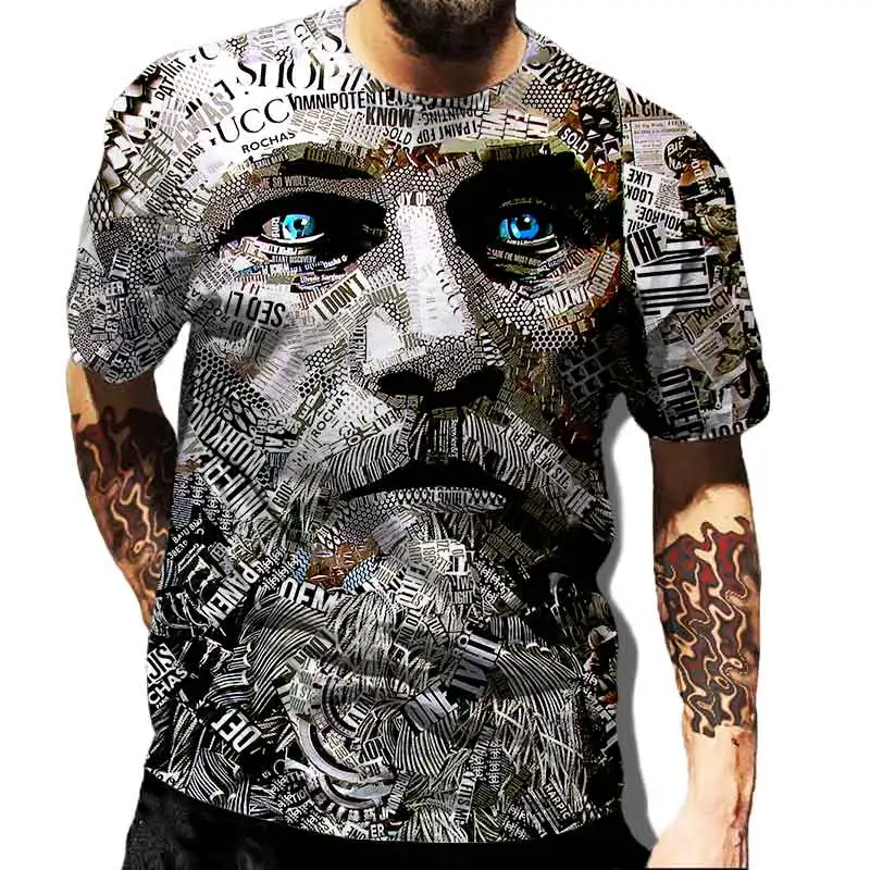 

Stereoscopic portrait design T-shirt for men personalized short sleeved punk clothes loose sportswear Harajuku T shirts oversize