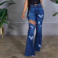 2022 spring summer flared jeans for women fashion ripped high waist denim pants mom jeans casual hole bell bottom trousers lady