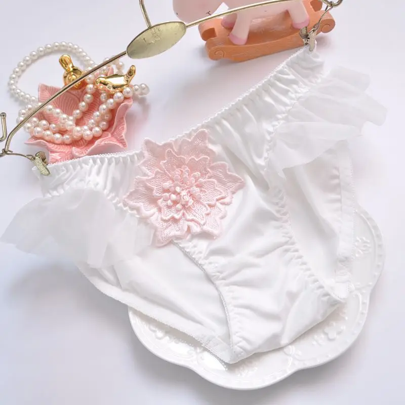 

Girls Summer Milk Silky Big Flower Sexy Micro Princess Soft Panties Breathable Knickers Mid-Waisted Naughty Maidens Cute Briefs