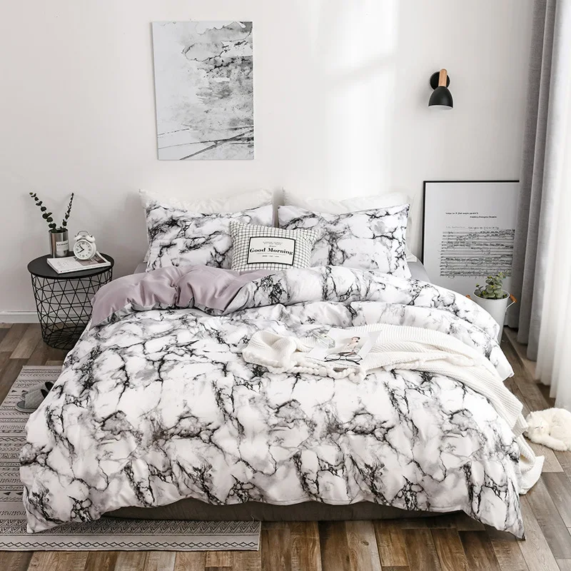 

Bedding Duvet Cover Sets Marble Printed Luxury Microfiber Comforter with Zipper Closure Ties Modern Style for Men & Women TJ7253