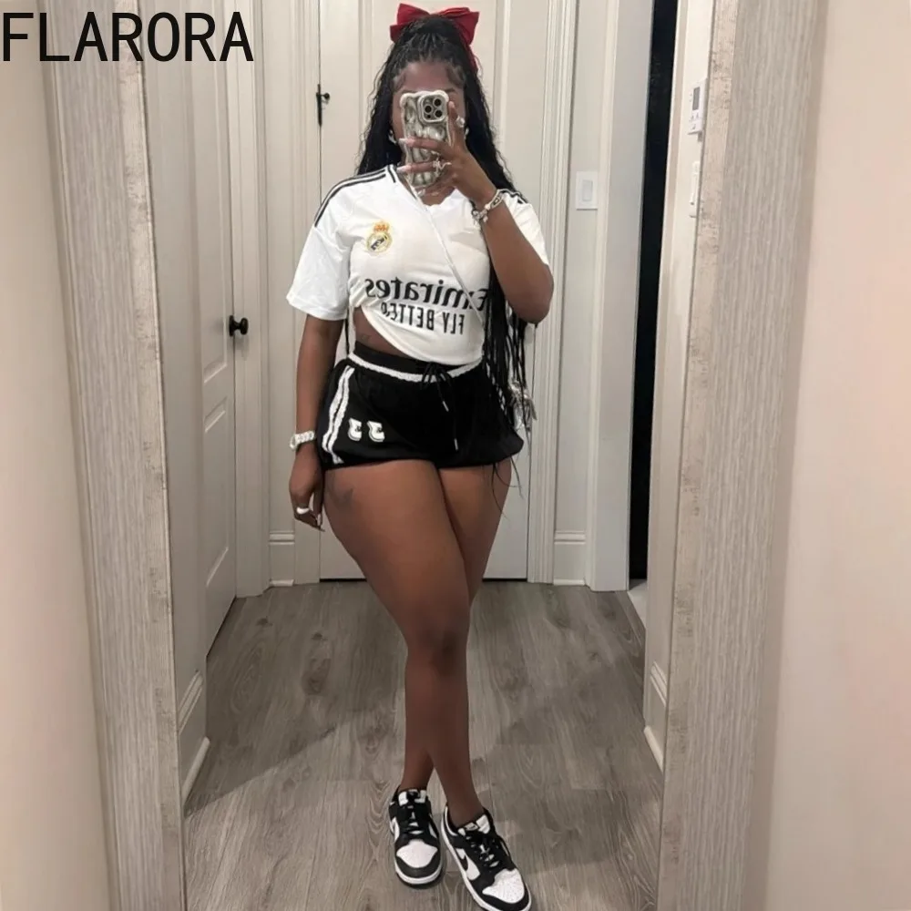FLARORA Ретро комплекты из двух предметов с буквенным принтом женские топы