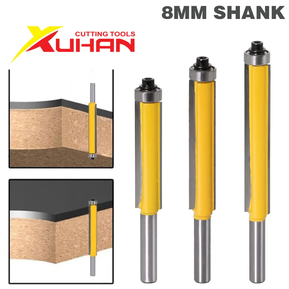 

1pc 8mm Shank 2" Flush Trim Router Bit with Bearing for Wood Tungsten Carbide Milling Cutter for Wood woodworking tools