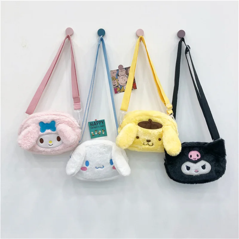 Kawaii Sanrioed-Bolsa de mensajero de un solo hombro para bebé, bolsa de felpa suave, portátil, de dibujos animados, Kuromi, Cinnamorol, Mymelody, japonés