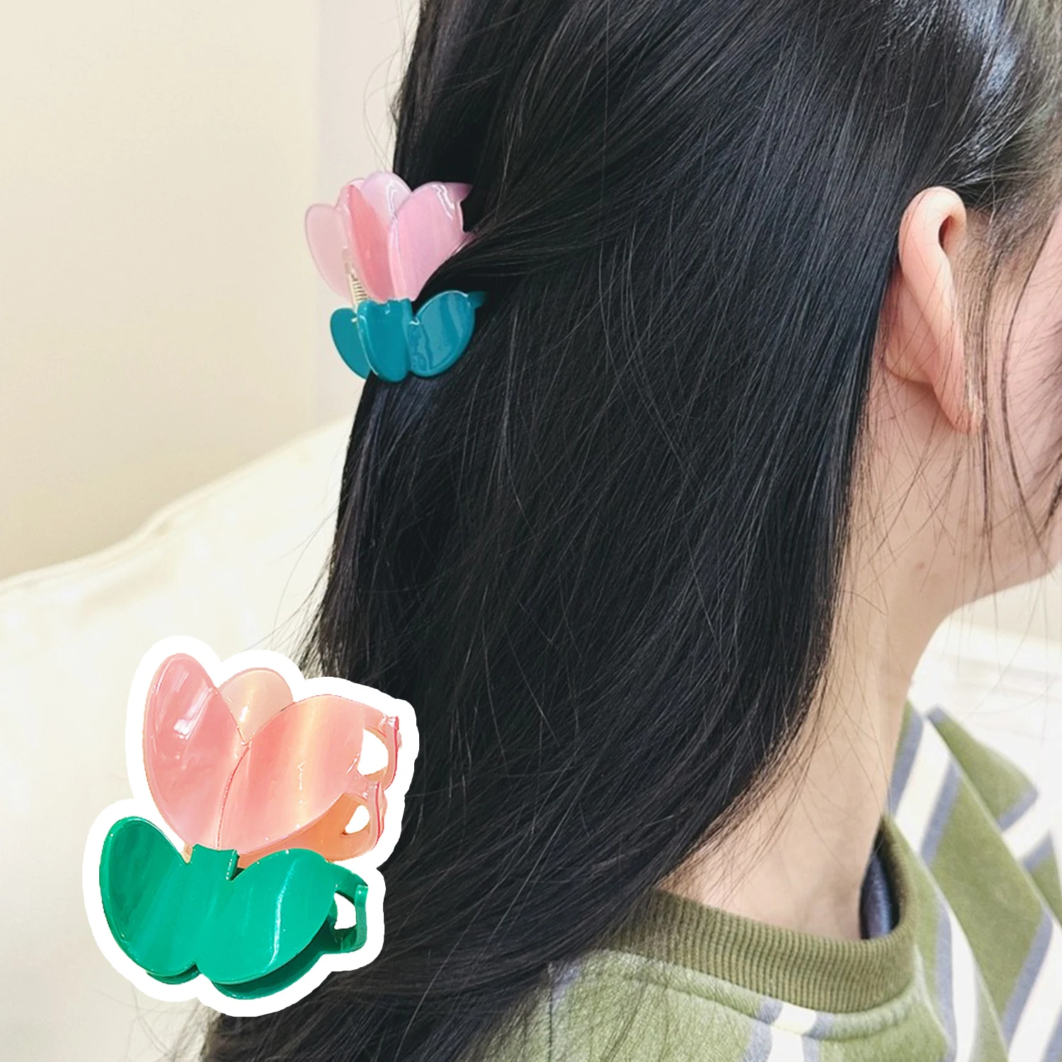 

1PC Tulip Shape Acetate Hair Claw Hair Clip Two Sizes Flower Hairpin Bangs Clip Back Head Hairstyle Tool Hair Accessories