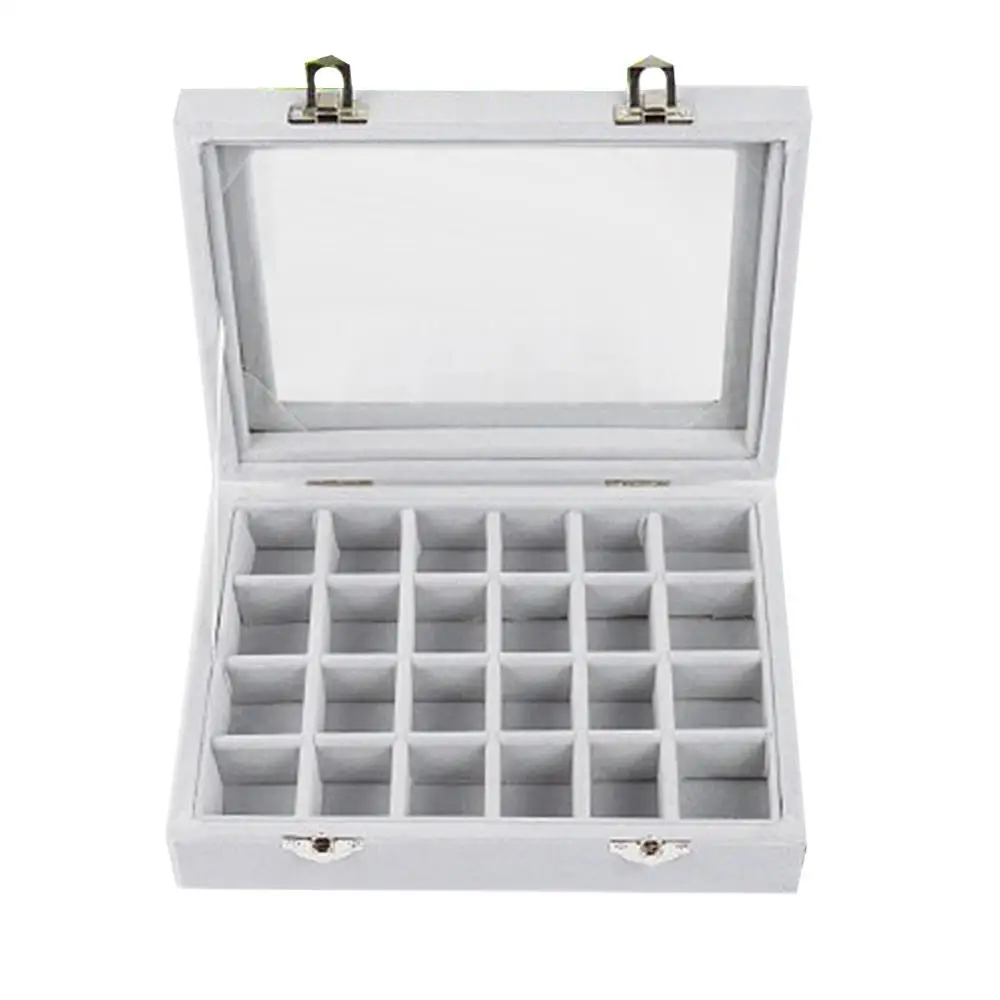 

Tray 24 Grids Storage Container Velvet Ear Stud Earrings Ring Display Organizer