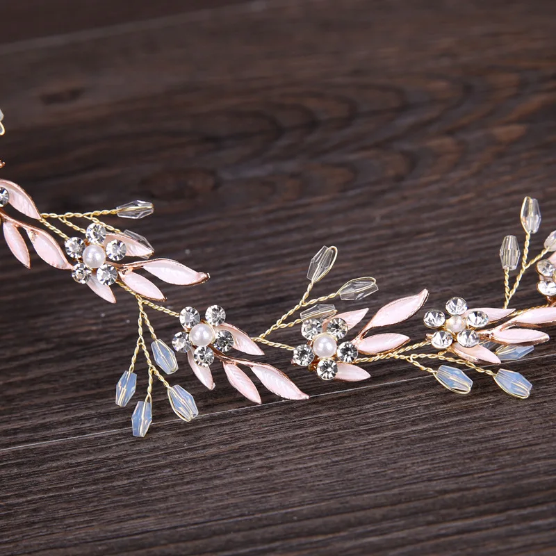 

Exquisite golden leaf headband bridal wedding jewelry headdress flower pearl headband
