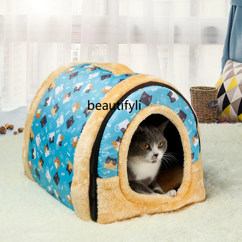 

hj Cat Nest Winter Warm Removable Washable Cat Nest Small Dog Teddy Doghouse Pet Bed House Type