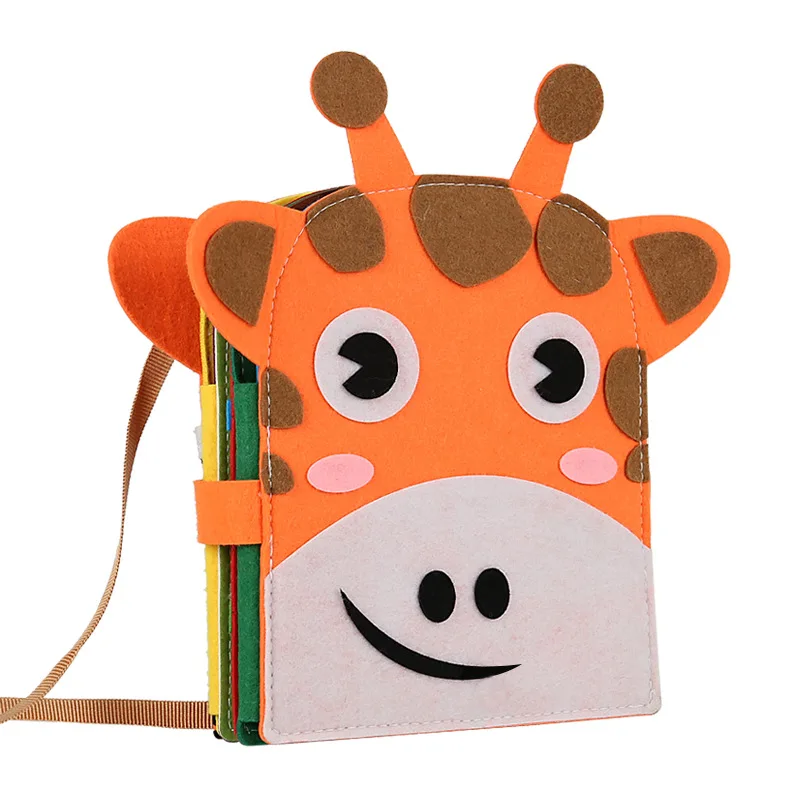 Children's Montessori Early Education multifunctional giraffe felt busy bag tying shoelace color shape cognitive educational toy images - 6