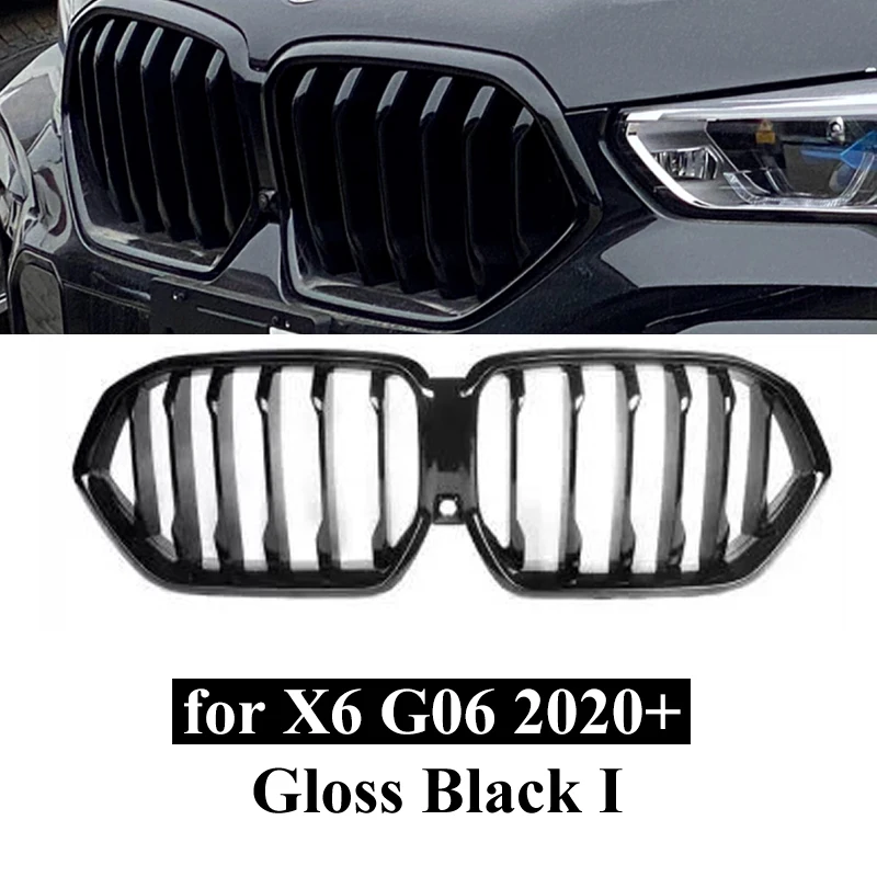

Для BMW X5 G05 2019 X6 G06 2020 2021 2022 Автомобильные передние решетки для почек, блестящий черный, серебристый, бриллиант, спортивный стиль M, тюнинг