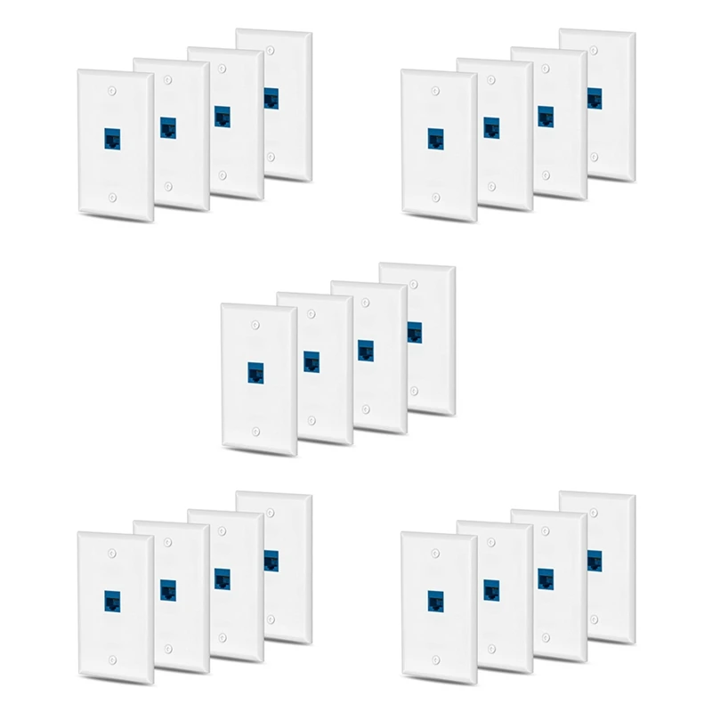 

20X Cat6 Ethernet Wall Plate Outlet 1 Port RJ45 Network Female To Female Keystone Wall Coupler Jack Plate White & Blue