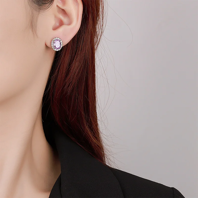 EYIKA Бриллиантовая овальная серьга-гвоздик из желтого фиолетового розового