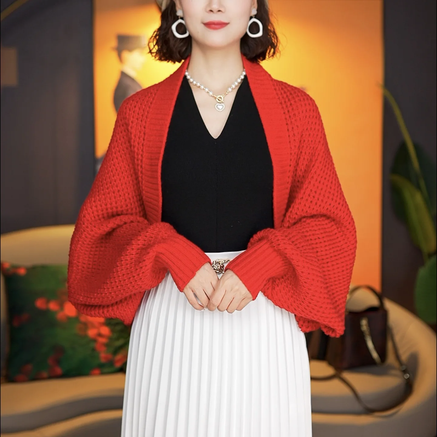 Женский укороченный свитер с длинным рукавом кардиган открытой передней частью