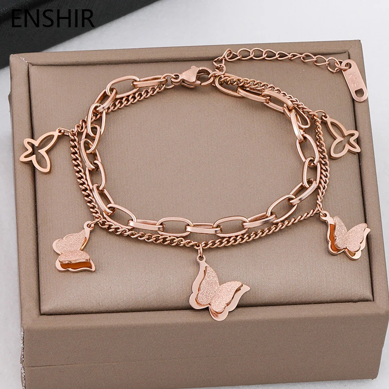 

EHSHIR 316L Stainless Steel Double Layer Hollow Butterfly Bracelet Fashion Ladies Bracelet Festive Party Jewelry Gift Wholesale