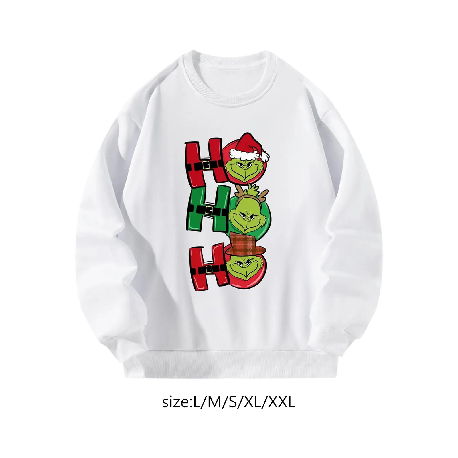 

Men Women Crewneck Sweatshirt Long Sleeve No Hood Christmas White Pullover Sweatshirt for Sports Fall Female Daily Wear Vacation